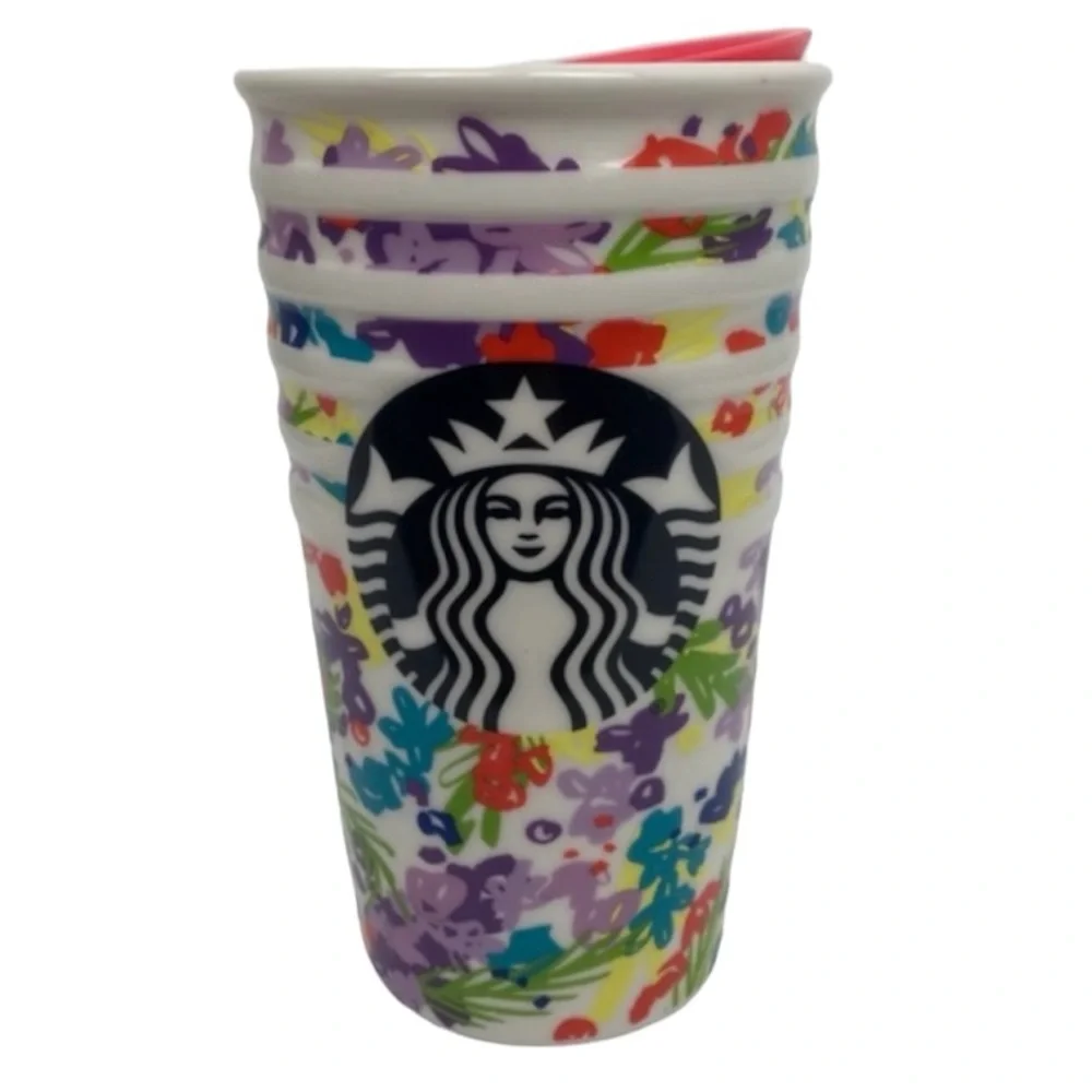 Starbucks Floral Spring Morning 10 oz Ceramic Tumbler With Lid
